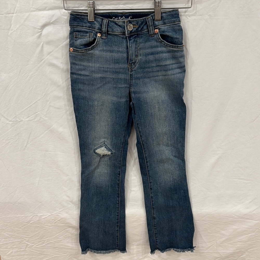Cat & Jack Blue Jeans with Distressed Detailing and Frayed Hem